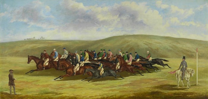 "stereotype stretched legs" Frederick Woodhouse Senior, 1820&ndash;1909. The Cup of 1862-1863, oil on canv